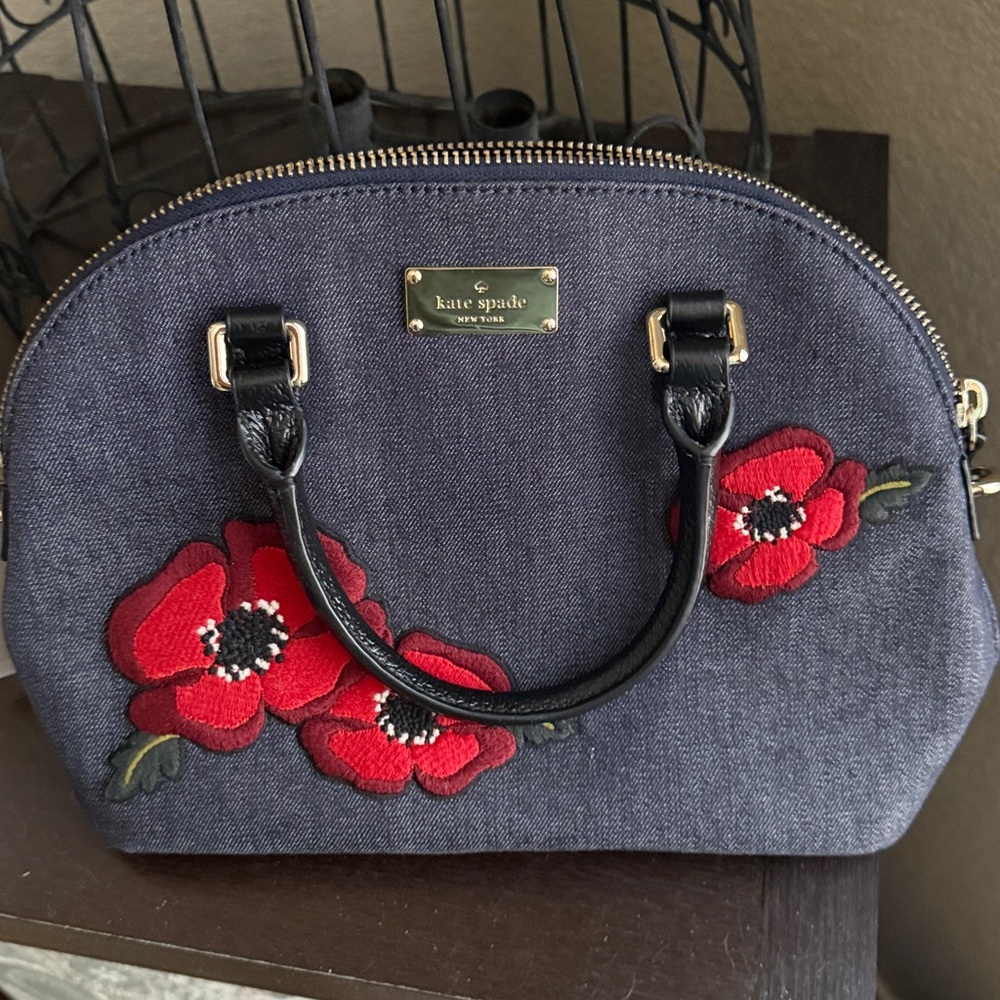 Kate Spade Navy Bag with Red Floral Design